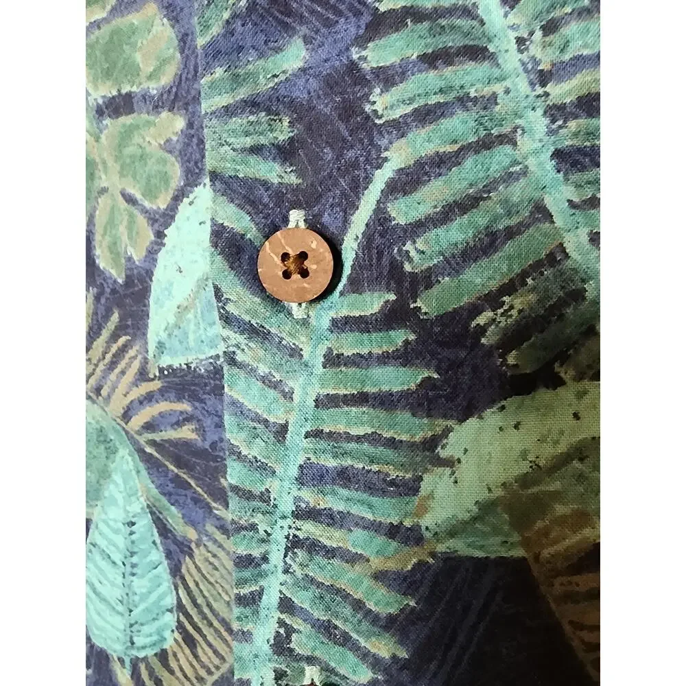 LL Bean Shirt Mens XL Tall Short Sleeve Hawaiian Camp Floral Green Blue Casual